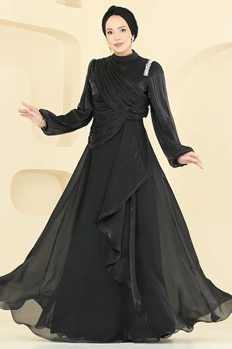 moda selvim Evening Dress 6379LPN858 Black - Thumbnail