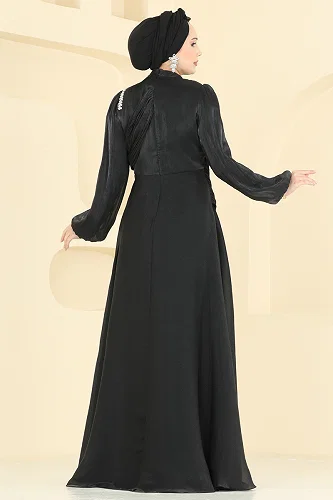 moda selvim Evening Dress 6379LPN858 Black - Thumbnail