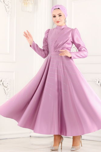 moda selvim Evening Dress 6465YG95 Light Lilac - Thumbnail