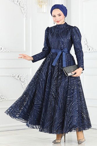 moda selvim Evening Dress 6530YG95 Navy Blue - Thumbnail