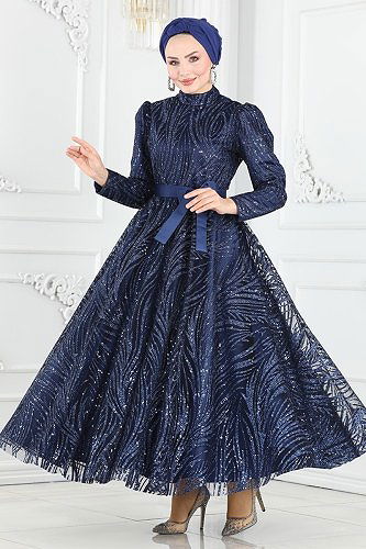 moda selvim Evening Dress 6530YG95 Navy Blue - Thumbnail