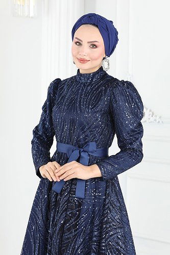 moda selvim Evening Dress 6530YG95 Navy Blue - Thumbnail