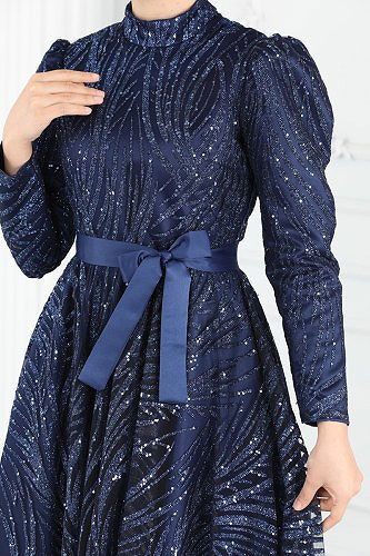 moda selvim Evening Dress 6530YG95 Navy Blue - Thumbnail