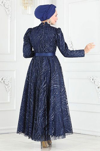 moda selvim Evening Dress 6530YG95 Navy Blue - Thumbnail