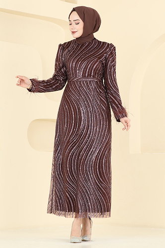 moda selvim Evening Dress 6539YG95 Bitter Brown - Thumbnail