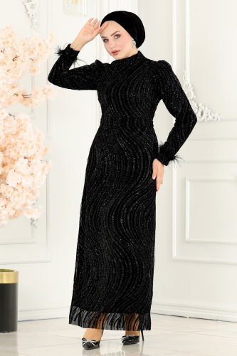 moda selvim Evening Dress 6539YG95 Black - Thumbnail