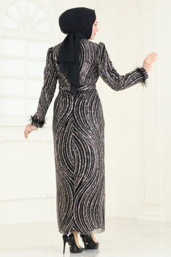 moda selvim Evening Dress 6539YG95 Black & Copper - Thumbnail