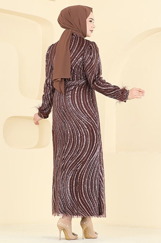 moda selvim فستان سهرة بني 6539YG95 - Thumbnail
