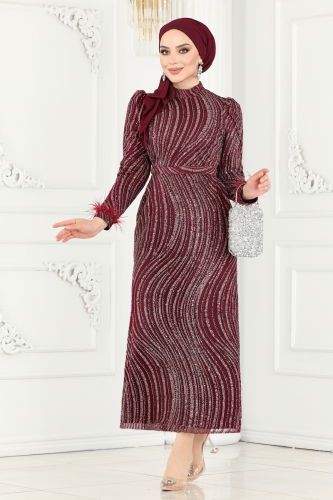 moda selvim Evening Dress 6539YG95 Burgundy - Thumbnail