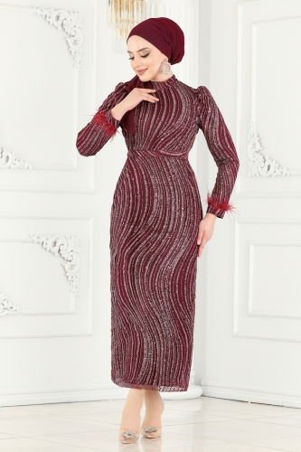 moda selvim Evening Dress 6539YG95 Burgundy - Thumbnail