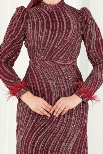 moda selvim Evening Dress 6539YG95 Burgundy - Thumbnail