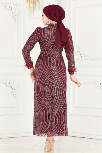 moda selvim Evening Dress 6539YG95 Burgundy - Thumbnail