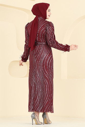 moda selvim Evening Dress 6539YG95 Burgundy - Thumbnail