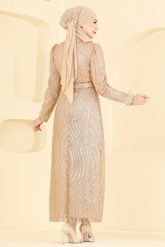 moda selvim Evening Dress 6539YG95 Cream - Thumbnail