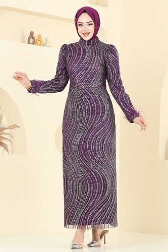 moda selvim Evening Dress 6539YG95 Damson - Thumbnail