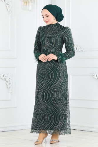 moda selvim Evening Dress 6539YG95 Emerald - Thumbnail