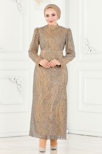 moda selvim Evening Dress 6539YG95 Gold - Thumbnail