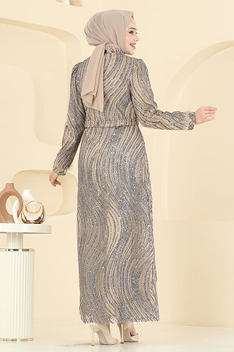 moda selvim فستان سهرة ذهبي 6539YG95 - Thumbnail