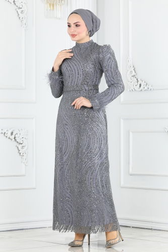 moda selvim Evening Dress 6539YG95 Gray - Thumbnail