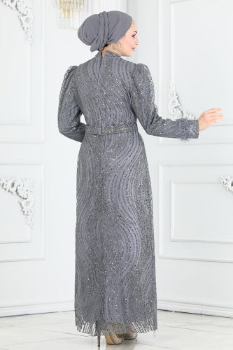 moda selvim Evening Dress 6539YG95 Gray - Thumbnail