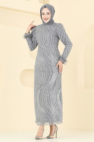 moda selvim Evening Dress 6539YG95 Gray - Thumbnail