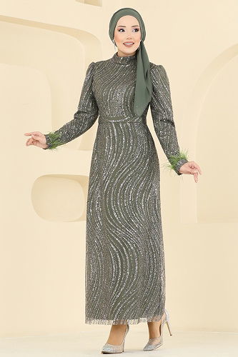 moda selvim Evening Dress 6539YG95 Khaki - Thumbnail