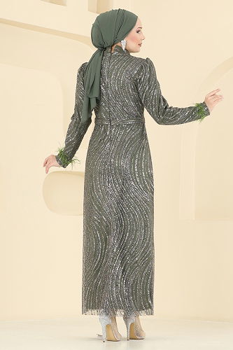 moda selvim فستان سهرة اخضر عفني 6539YG95 - Thumbnail