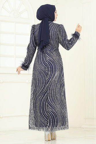 moda selvim Evening Dress 6539YG95 Light Navy Blue - Thumbnail