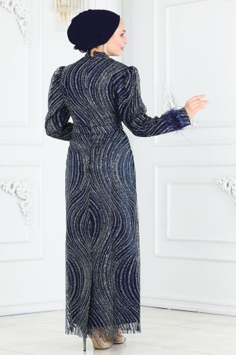 moda selvim Evening Dress 6539YG95 Navy Blue - Thumbnail