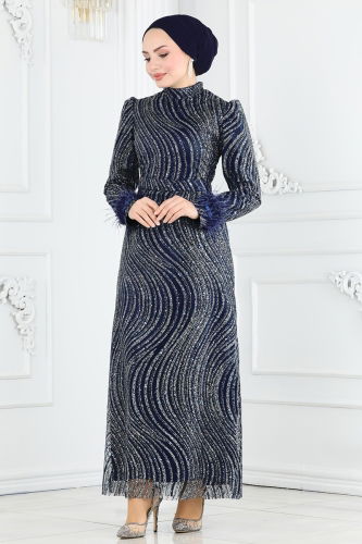 moda selvim Evening Dress 6539YG95 Navy Blue - Thumbnail