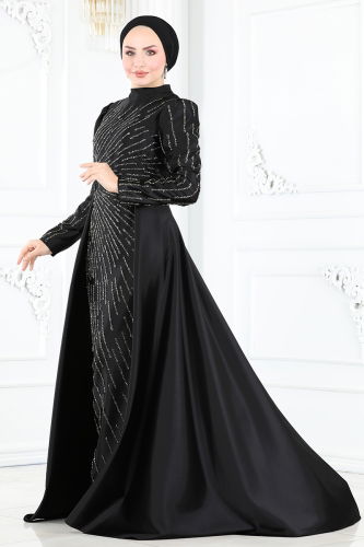 moda selvim Evening Dress 6541YG95 Black - Thumbnail