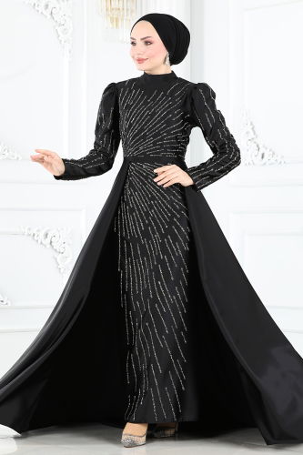 moda selvim Evening Dress 6541YG95 Black - Thumbnail