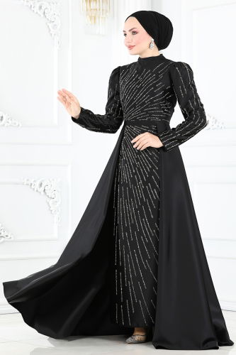 moda selvim Evening Dress 6541YG95 Black - Thumbnail