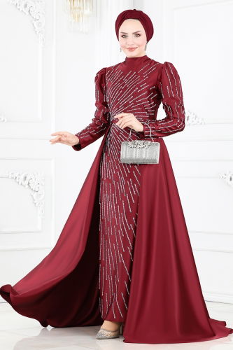 moda selvim Evening Dress 6541YG95 Burgundy - Thumbnail