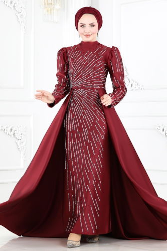 moda selvim Evening Dress 6541YG95 Burgundy - Thumbnail