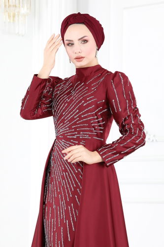 moda selvim Evening Dress 6541YG95 Burgundy - Thumbnail