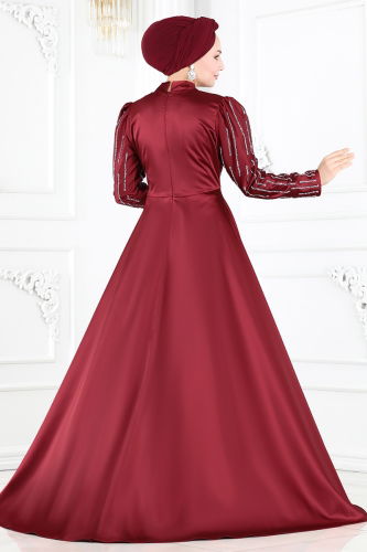 moda selvim Evening Dress 6541YG95 Burgundy - Thumbnail