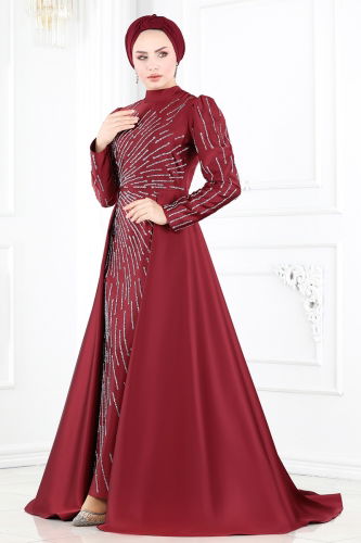 moda selvim Evening Dress 6541YG95 Burgundy - Thumbnail