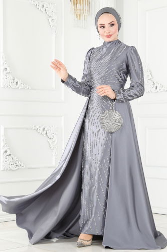 moda selvim Evening Dress 6541YG95 Gray - Thumbnail