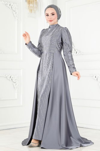 moda selvim Evening Dress 6541YG95 Gray - Thumbnail