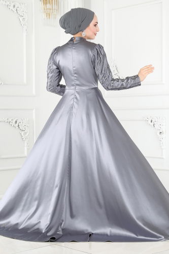 moda selvim Evening Dress 6541YG95 Gray - Thumbnail