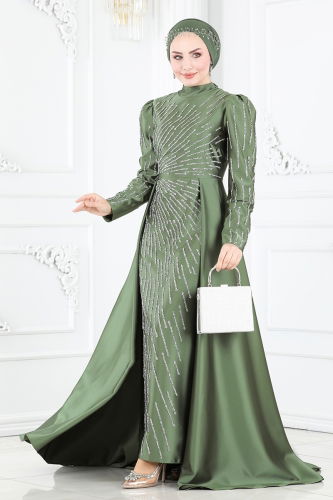 moda selvim Evening Dress 6541YG95 Henna Green - Thumbnail