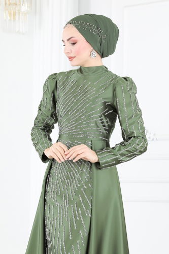 moda selvim Evening Dress 6541YG95 Henna Green - Thumbnail