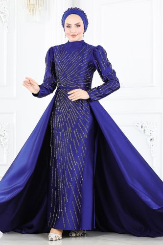 moda selvim Evening Dress 6541YG95 Navy Blue - Thumbnail