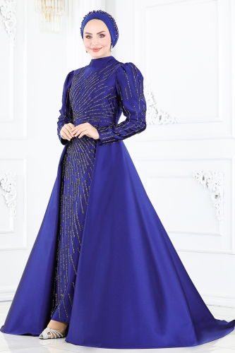 moda selvim Evening Dress 6541YG95 Navy Blue - Thumbnail