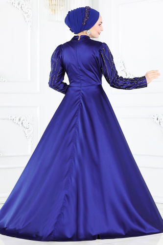 moda selvim Evening Dress 6541YG95 Navy Blue - Thumbnail