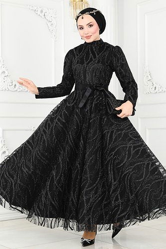 moda selvim Evening Dress 6543YG95 Black - Thumbnail