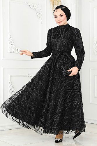 moda selvim Evening Dress 6543YG95 Black - Thumbnail