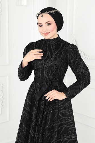 moda selvim Evening Dress 6543YG95 Black - Thumbnail