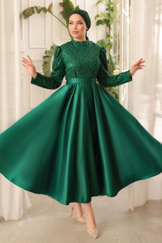 moda selvim Evening Dress 6544YG95 Emerald - Thumbnail